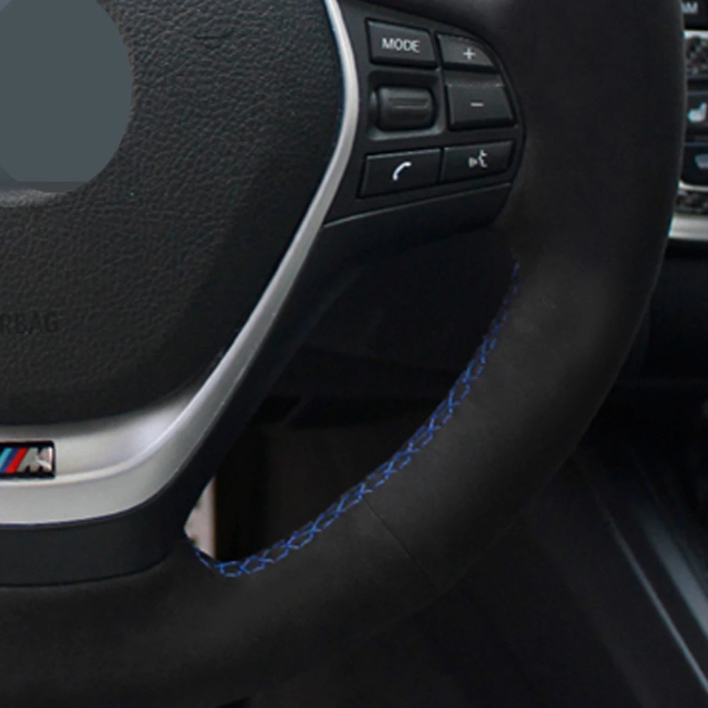 DIY черный мягкий замшевый прошитый вручную чехол рулевого колеса автомобиля для