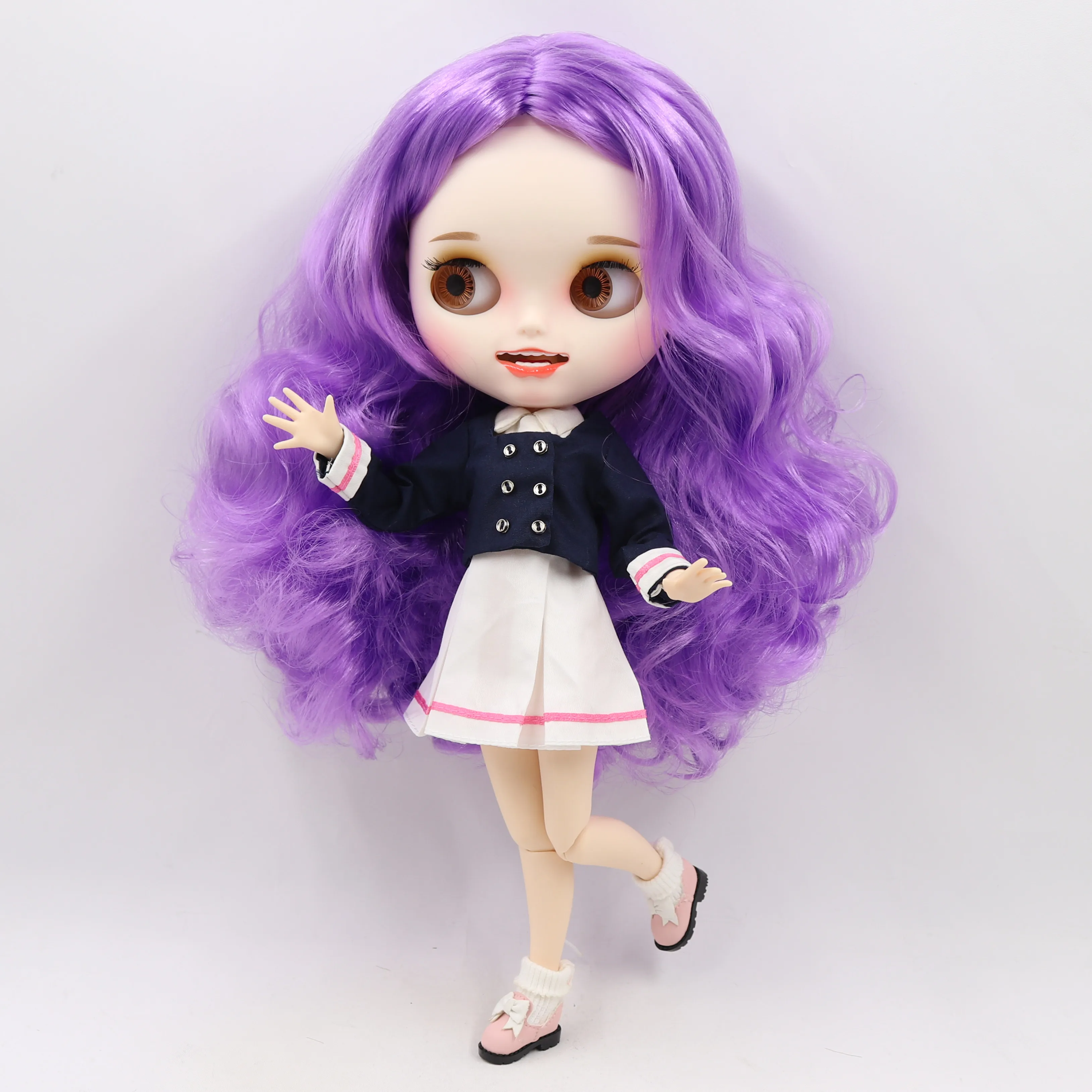 ICY Nude Blyth кукла белая кожа резные губы открытый рот матовые индивидуальные лица сустава тела фиолетовые волосы № 7216