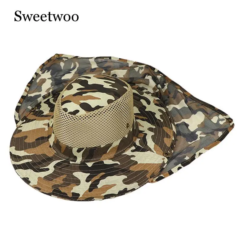 SWEETWOO камуфляж Рыбалка Пешие прогулки Открытый лицо защита от солнца шеи крышка широкополая шляпа Военная охотничья шляпа