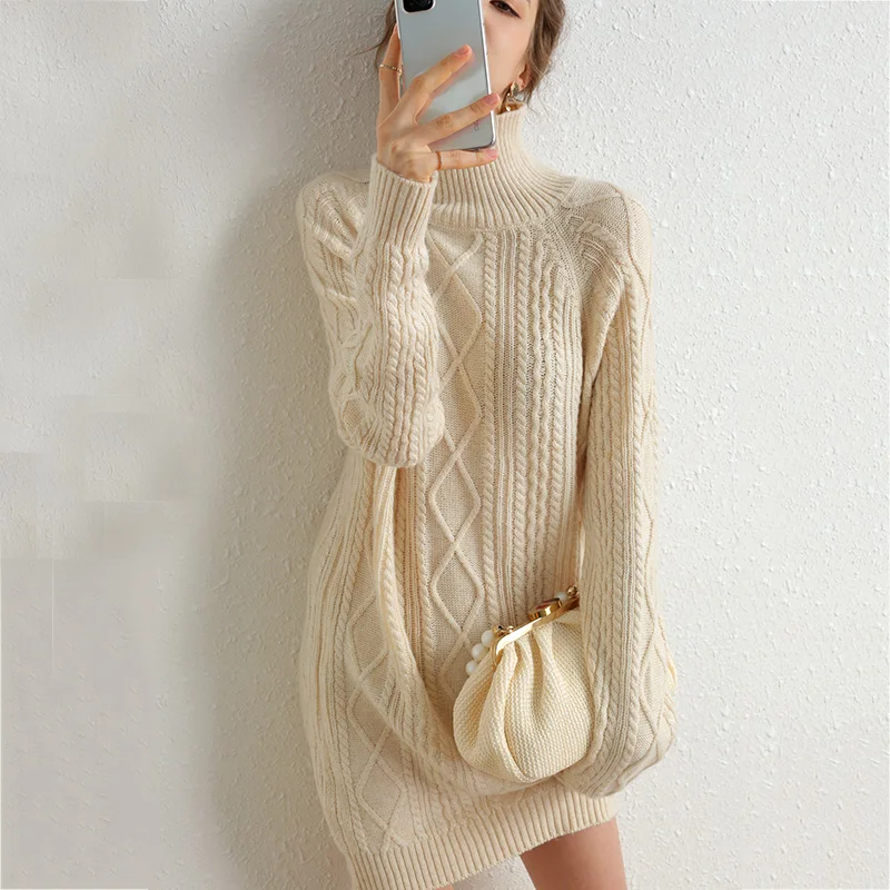 

Long Sweater Dress Women Turtleneck Autumn Thick Pullover knitted Winter Jumper Cashmere Merino Wool Oversized Sweater