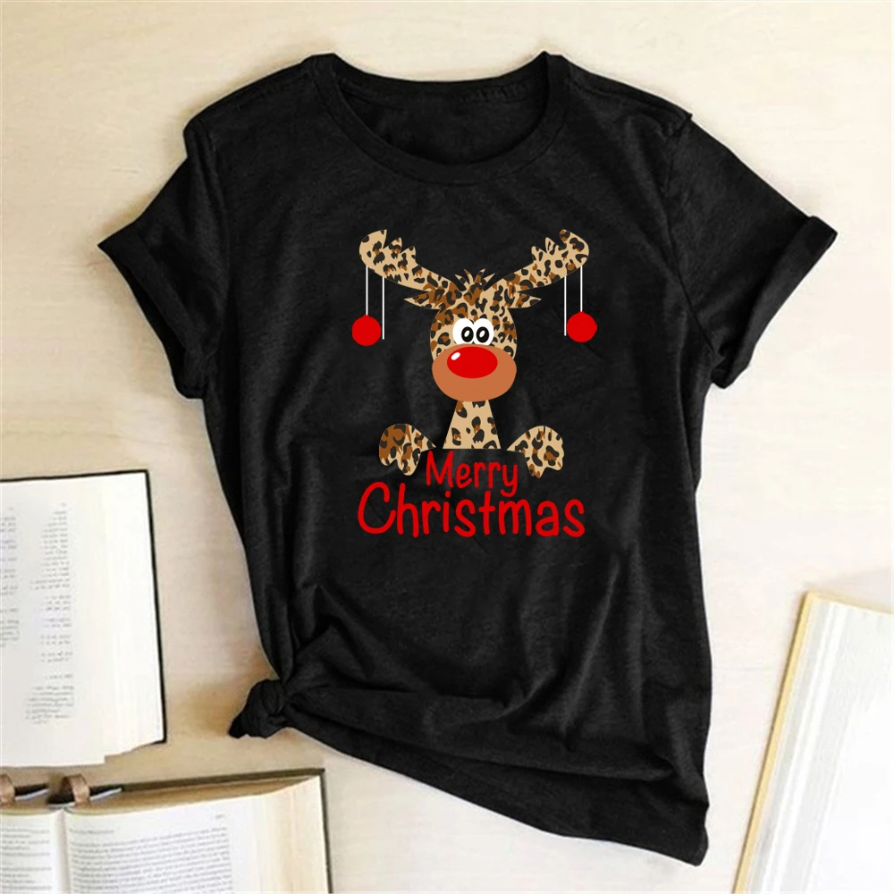 Women Cute Leopard Reindeer Deer Women T Shirt Fashion Merry Christmas Print Harajuku Short Sleeve T-Shirt Woman Tops Clothing Women Cute Leopard Reindeer Deer Women T Shirt Fashion Merry Christmas Print Harajuku Short Sleeve T-Shirt Woman Tops Clothing
