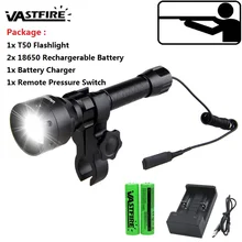 T50 белый светильник, тактический светильник-вспышка, XP-E2, масштабируемый, водонепроницаемый, самый мощный перезаряжаемый фонарь, охотничий светильник с зажимом для 18650 Torc