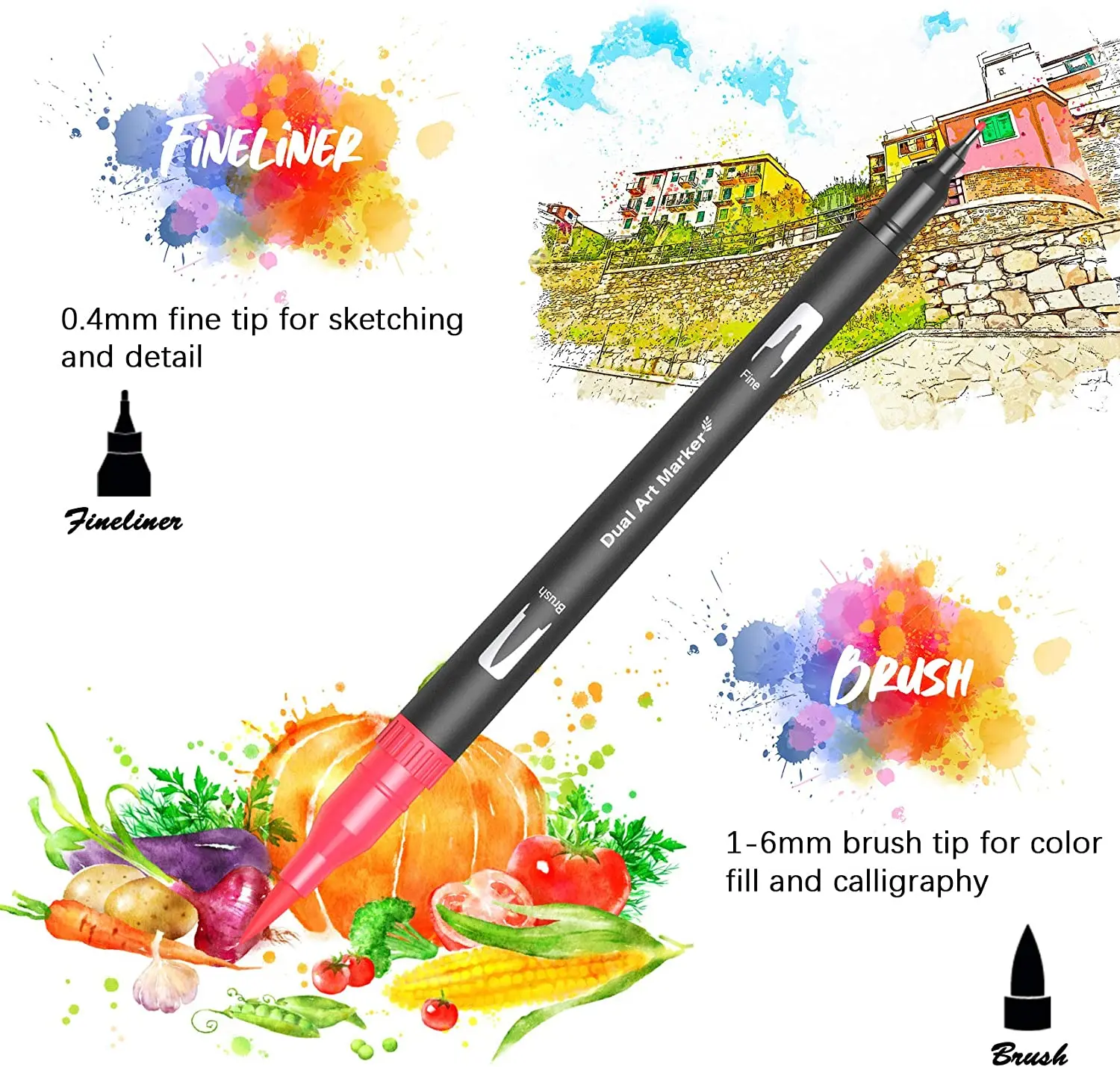 Pack of 12 Dual Tip Brush Art Marker Pens Coloring Markers Fine & Brush Tip  Pen for Adult Coloring Book Note Taking Art Supplier - AliExpress