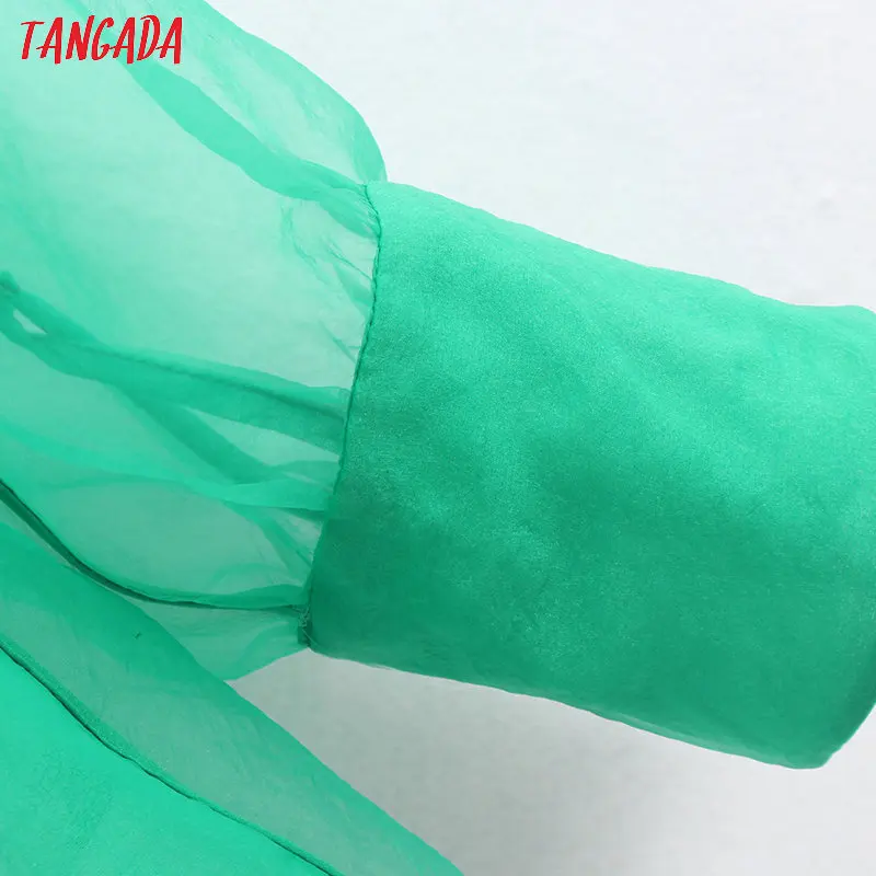 Tangada женские шикарный зеленый прозрачные пуговицы для блузки с длинным рукавом Женские сетчатые Рубашки стильные женские топы BE100