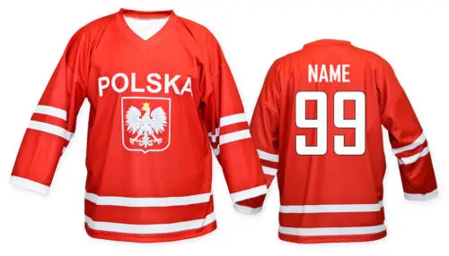 

WHITE red Team Poland TEAM MEN'S Hockey Jersey Embroidery Stitched Customize any number and name