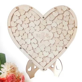 

Wooden Wedding Table Decoration Crafts Unique Love Guest Book Bride Groom Wedding Signature Book with 75pcs Little Hearts Tag