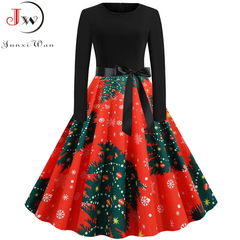 Женское платье, Осень-зима, рождественское платье, женское, длинный рукав, с принтом, элегантное, для вечеринки, платья размера плюс, винтажное, Pinup vestidos - Цвет: 1387-007