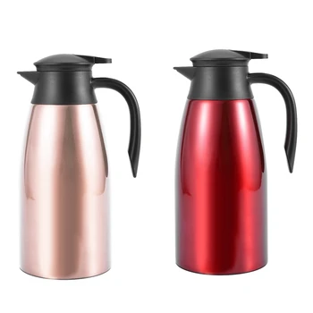 

2 Pcs 304 Stainless Steel 2L Thermal Flask Vacuum Insulated Water Pot Coffee Tea Milk Jug Thermal, Rose Gold & Red