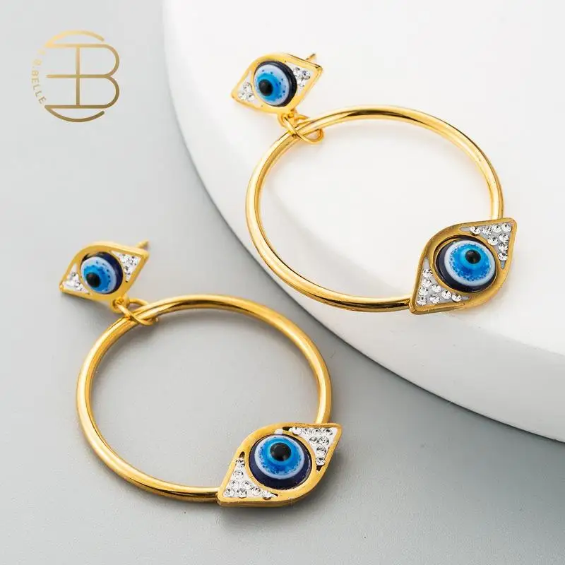 Стразы заполнены с клипсами Дурной глаз круг петли не вызывает аллергию из