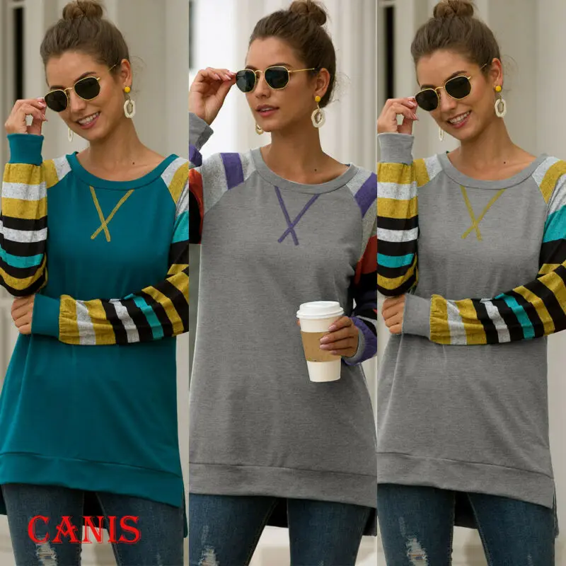 

Womens Autumn Long Sleeve Pure Casual T shirt Ladies Loose Tops Blouse Sweater