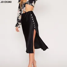 JOIEKUNO на цельных высоких уличная модная длинная юбка женские юбки mujer moda пикантные Modis Кнопка разрез Для женщин вечерние юбка FD8222