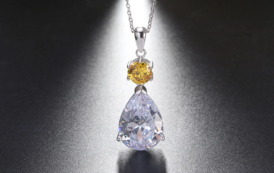 ORSA JEWELS Подвеска из стерлингового серебра пробы с цепочкой 925 женское ожерелье в форме капли воды желтый прозрачный Большой AAA CZ ювелирное изделие SN63