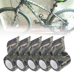 5Pcs Safe No Glue Self Adhesive Retractable Non Woven Outdoor Strench Hunting Woodland Camouflage Tapes For Health Care Sports