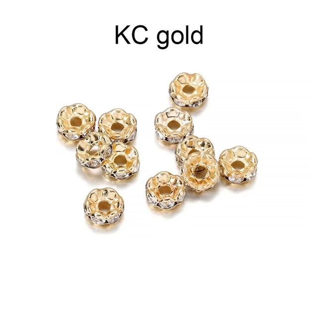 50pcs/lot 4 6 8 10mm Gold  Rhinestone Rondelles Crystal Bead Loose Spacer Beads for DIY Jewelry Making Accessories Supplie KC gold