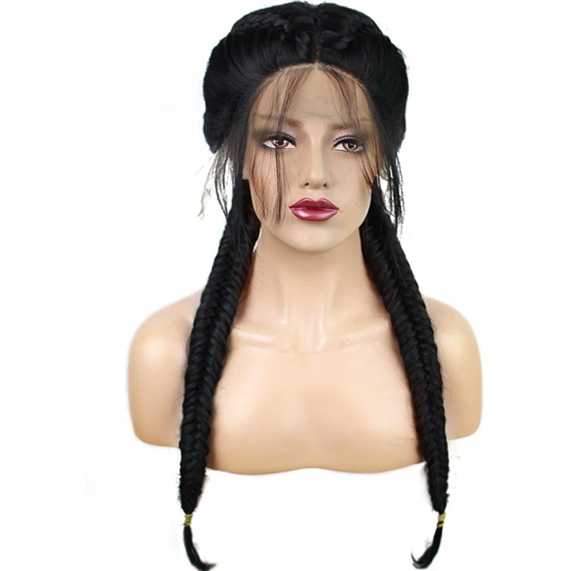 Ebingoo Pre Plucked Long Double Braids Black Brown Dark Roots Ombre Blonde Synthetic Braided Lace Front Wig With Baby Hair
