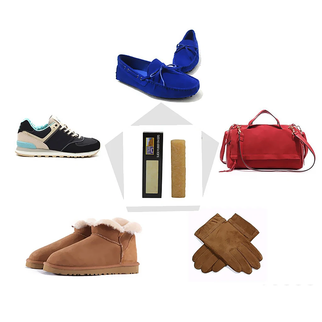 3-Sides Cleaning Brush + Rubber Eraser For Suede Nubuck Shoes Boot Cleaner Cleaning Brush Kit