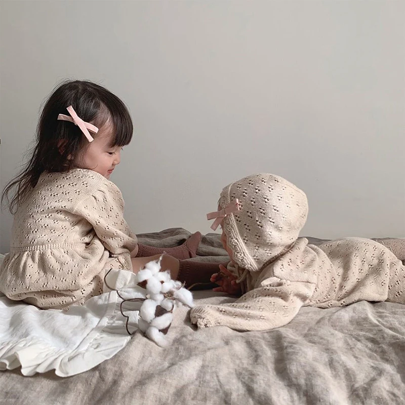 Newborn Baby Girl Knitting Bodysuit Jumpsuit Korean Style Infant One Piece Outfit Toddler Girl Clothes