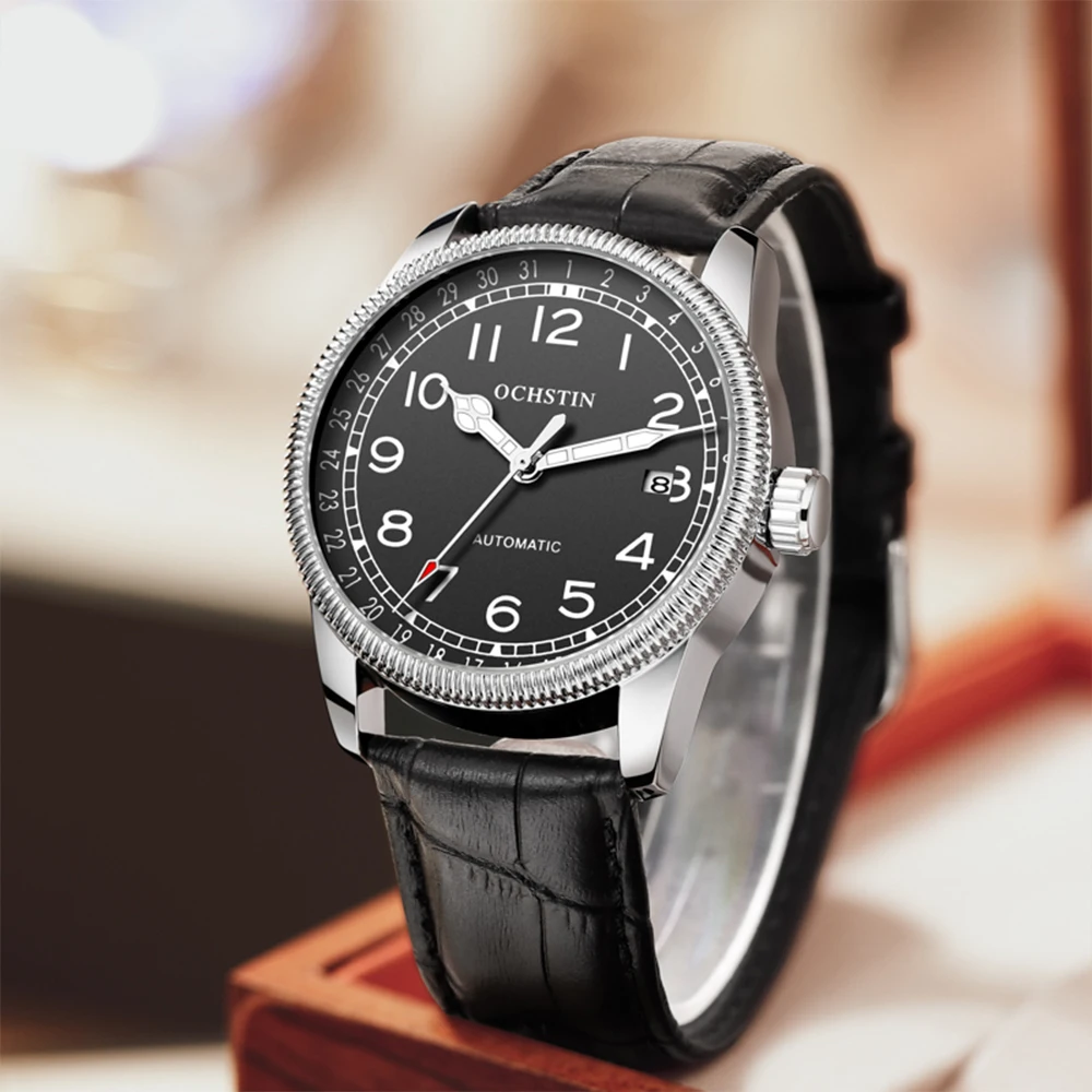 Men Watch Man Automatic Mechanical Watches Leather Wristwatch Waterproof Top Brand Luxury OCHSTIN Male Fashion Retro Clock 2023
