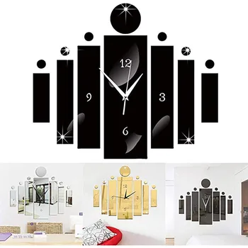 

Luxury 3D Mirror Silver Wall Clock Modern Design Home Decor Watch Wall Sticker Fashion Creative Room Desk Ornament Concise Style