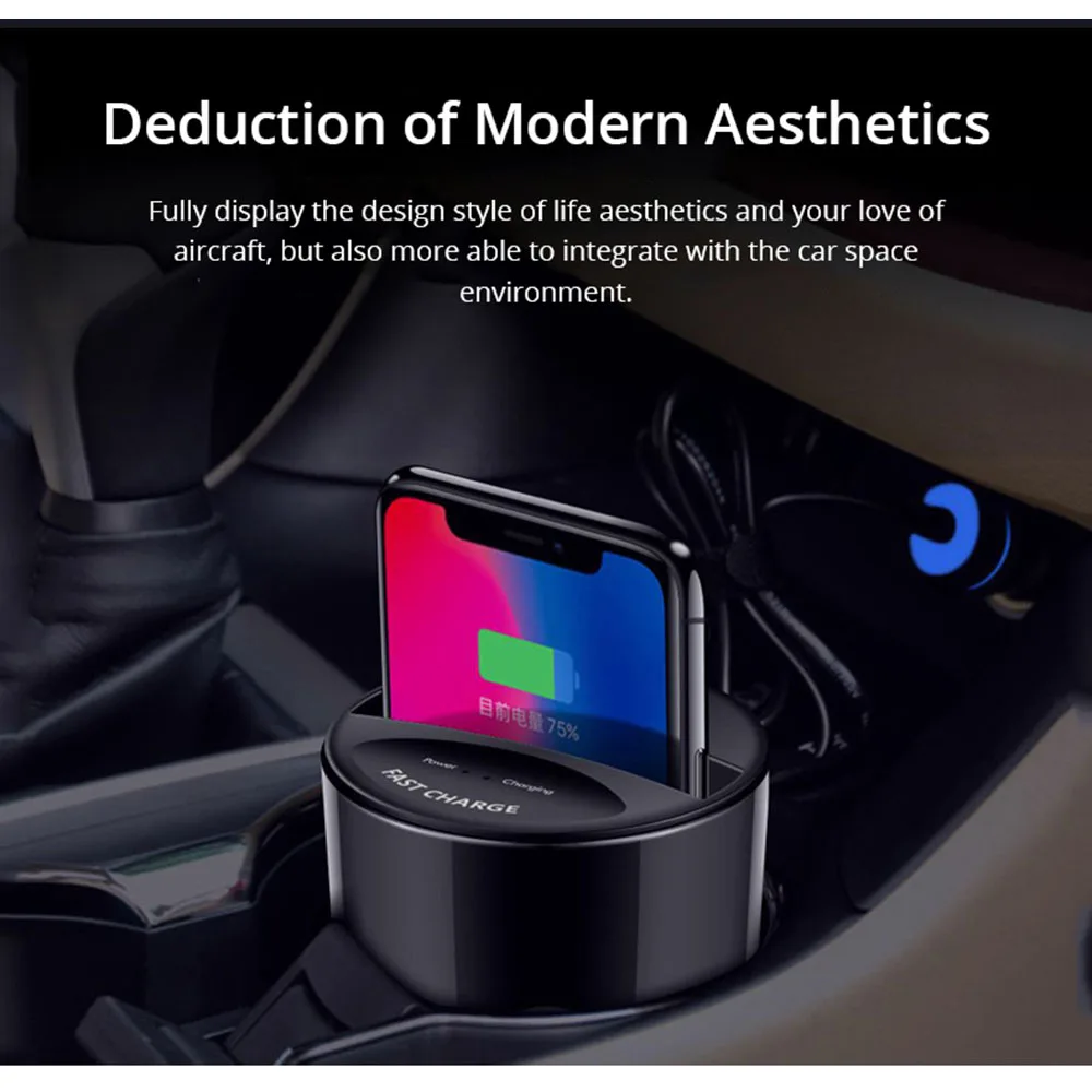 

For Samsung S9 S8 Note10 9 Qi Wireless Charging Fast Wireless Car Charger Cup USB Car Cup for iPhone XsMax/Xr/8plus 10W Univers