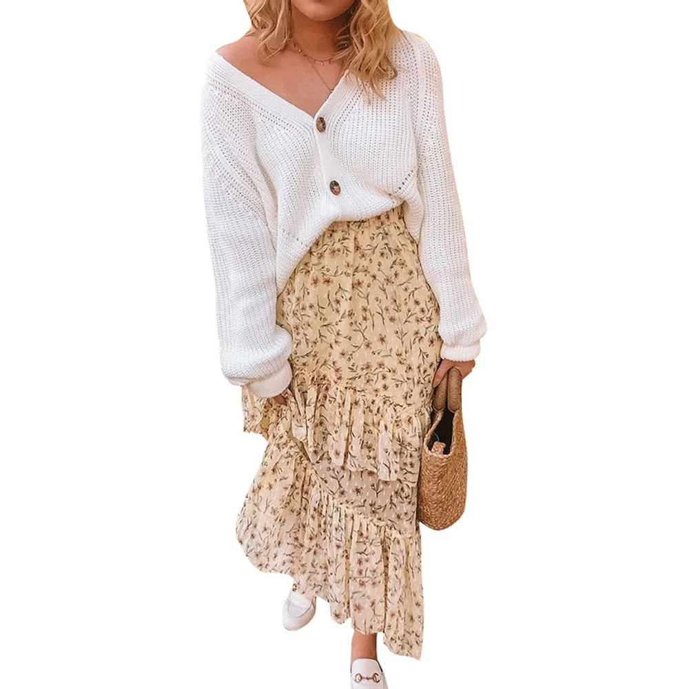 

2019 Women Cardigans Sweater V Neck Solid Color Loose Knitwear Single Breasted Casual Knit Cardigan Outwear Winter Jacket Coat