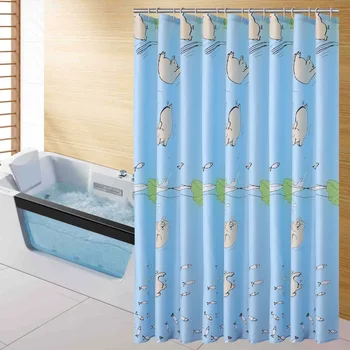 

Children Shower Curtain Blue Cartoon Pigs Fabric Mildew Resistant Waterproof Bath Curtains for Kids Bathroom 12pcs Hooks