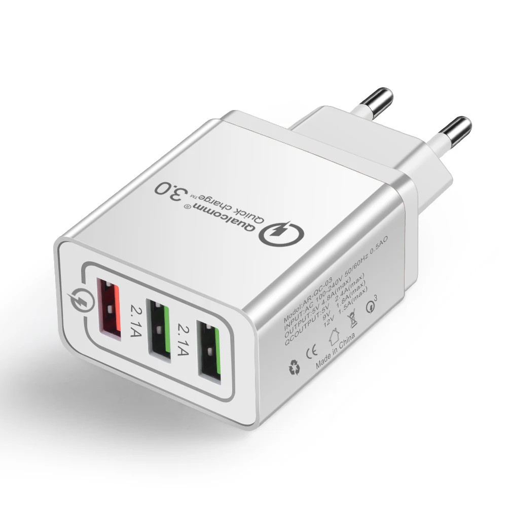 AZiMiYO 18 Вт USB зарядное устройство для iphone 8 7 зарядное устройство Быстрая зарядка 3,0 Мобильный телефон быстрое зарядное устройство для Samsung s8 s9 huawei - Тип штекера: AC-3-White