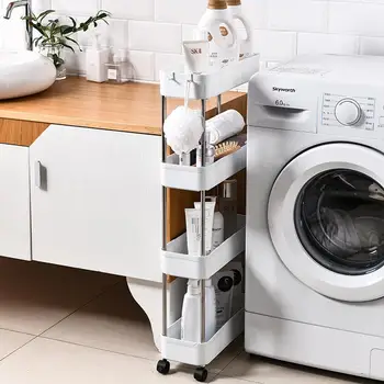 

Bathroom Storage Rack 2/3/4 Layers Mobile Kitchen Narrow Cabinet Living Room Gap Shelf Home Furniture Movable Wheels Shelf