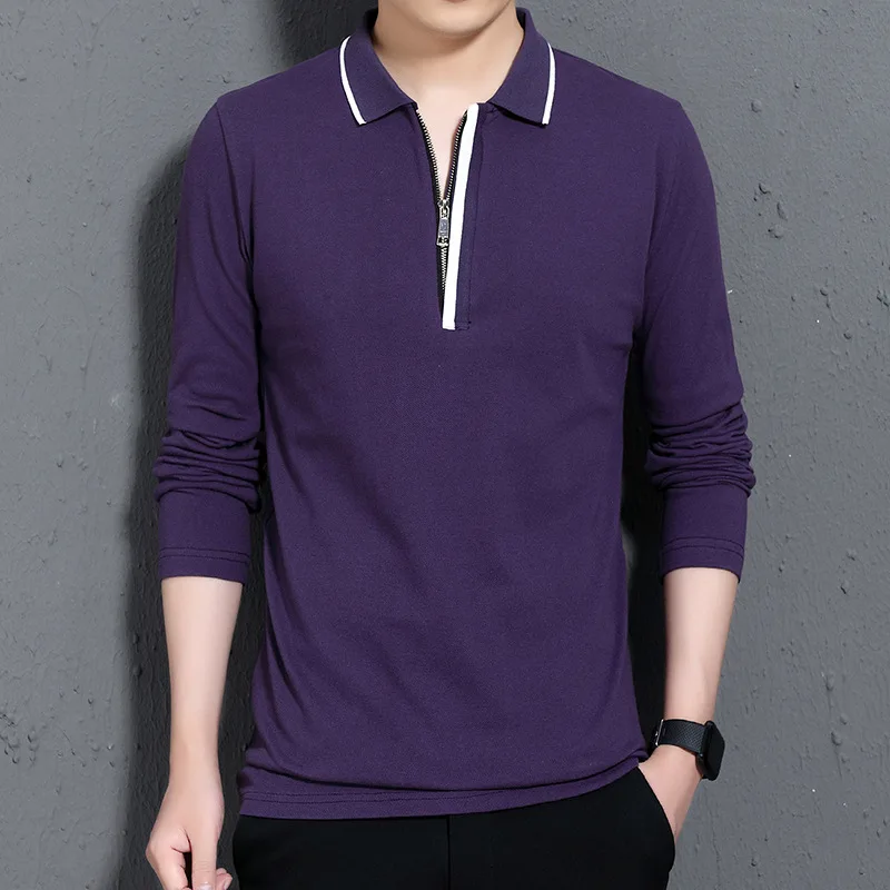 ARCSINX рубашка поло с длинными рукавами Мужская плюс размер 5XL 4XL 3XL брендовая Высококачественная Мужская s рубашка поло хлопковая Осенняя мода рубашки поло для мужчин - Цвет: Фиолетовый