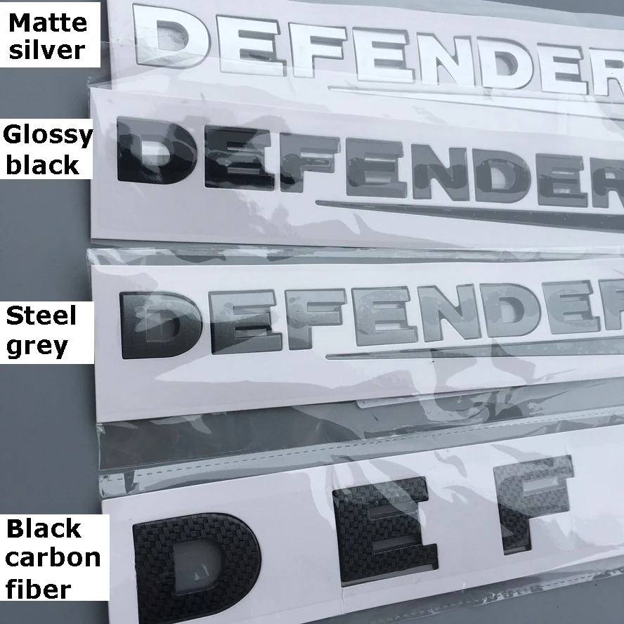 

Car Styling Refitting Front Hood and Lower Trunk Sticker Glossy Black Carbon Fiber Letters Emblem for Land Rover DEFENDER Badge