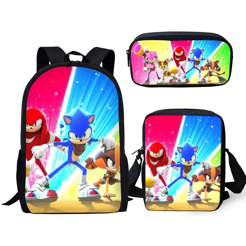 Детские школьные сумки 3 шт./компл. студентов Sonic зубная щётка бум рюкзак с принтом для мальчиков и девочек, одежда для детей, школьная рюкзак распылитель ранцевого типа для с Прямая поставка по индивидуальному заказу - Цвет: CDGX2063CEK