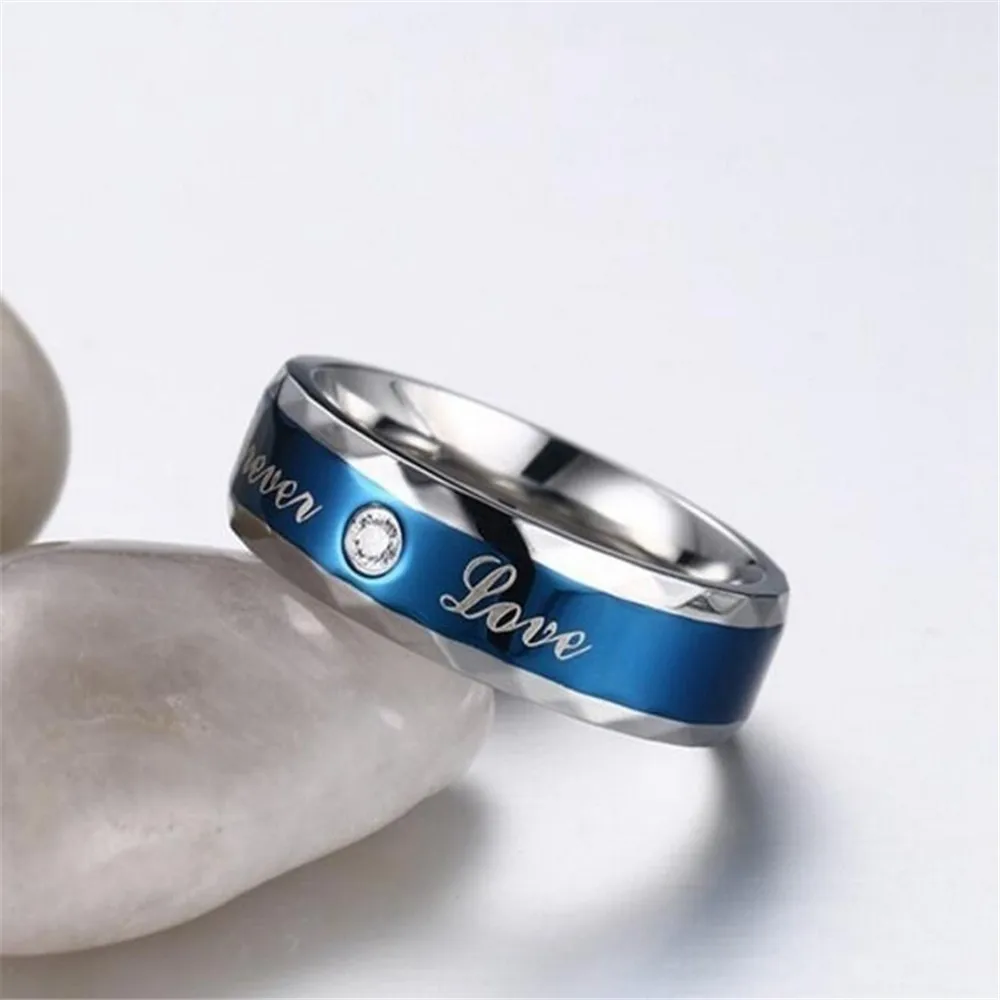 Очаровательное кольцо для пары из нержавеющей стали, синее мужское кольцо, голубой циркон, женские кольца, наборы, обручальные кольца на День святого Валентина