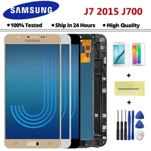 Pantalla LCD táctil para móvil, montaje de digitalizador con marco negro, blanco y dorado para SAMSUNG Galaxy J7 2015 J700 J700F J700M J700H