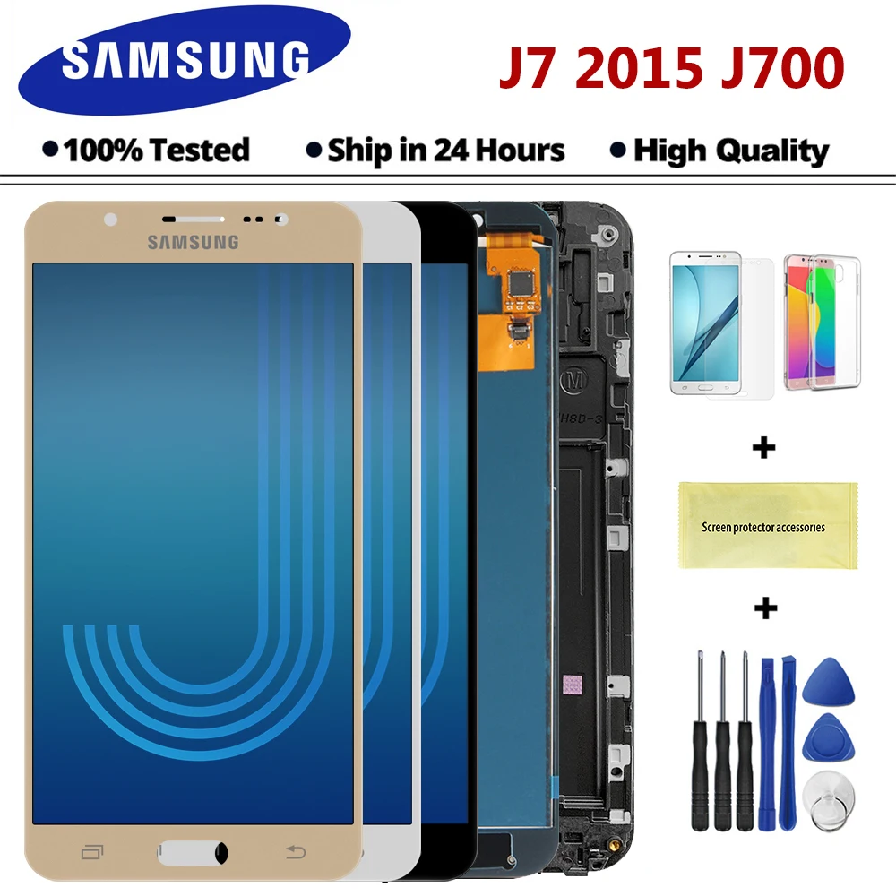 ЖК-дисплей для SAMSUNG Galaxy J7 2015 J700 J700F J700M J700H дигитайзер сенсорного экрана в сборе с