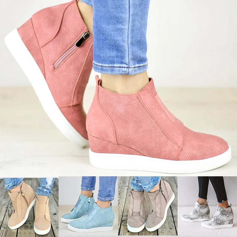 

Women Casual Sneaker Hight Increased Solid Color Platform Shoes Wedge Heel Fashion Elastic Band Footwear Ladies Ankle Boot Shoes