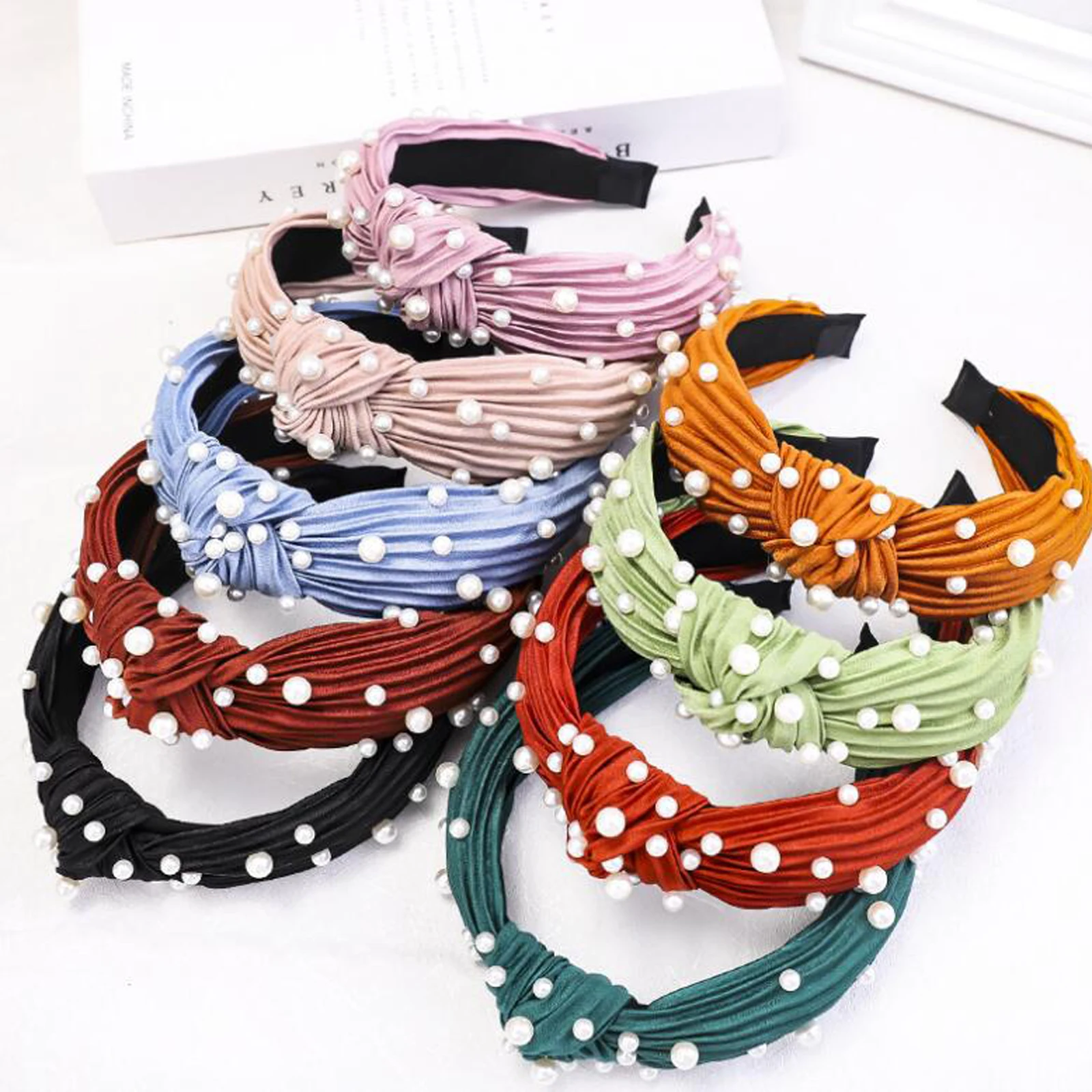 New Fashion Fresh Headband Women Pearls Hairband Striped Cloth High Quality Turban Autumn Hair Accessories Wholesale