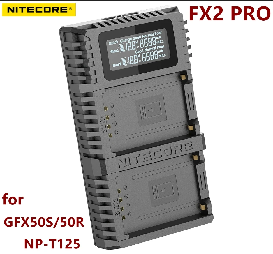 

nitecore FX2 PRO Dual Slot USB QC Charger For Fujifilm GFX50S/50R Compatible with NP-T125 Camera batteries