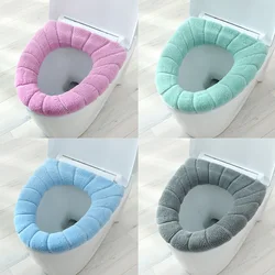 Inverno quente tampa de assento do toalete closestool esteira 1 pçs lavável acessórios do banheiro tricô cor pura macio o forma almofada assento do toalete