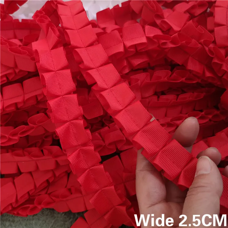 2.5CM Wide Luxury Red 3D Pleated Satin Lace Fabric Grosgrain Ribbon Embroidered Collar Trim Clothing Guipure Sewing Accessories | Дом и сад