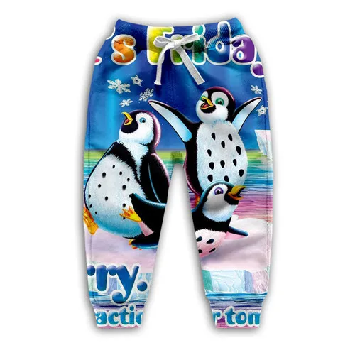 kids pants Kids 3D Print set girls boy hooded Lisa Frank children colorfull hoodies Long Sleeve penguin printing sweatshirts jacket t shirt - Цвет: kids pants