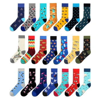 

New Fashion Funny Socks Men Combed Cotton With Pattern Colorful Happy Socks Flamingo Beagle Animal Novelty Gift Sokken