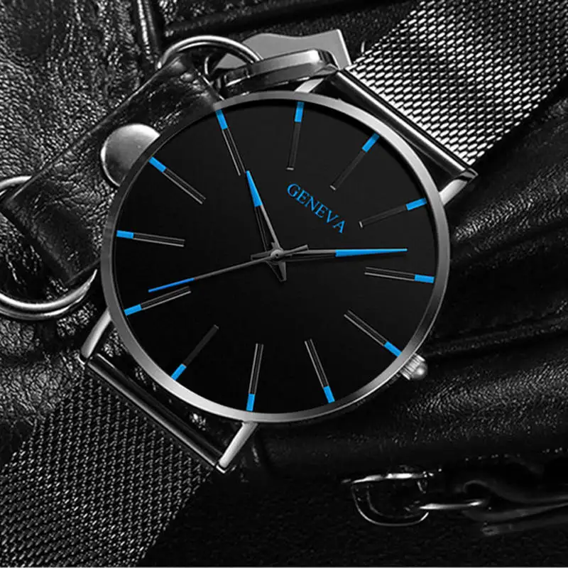 Лидирующий бренд модные мужские Аналоговые часы ультра тонкий черный кожаный
