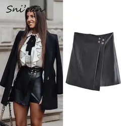 Za shorts de couro falso saias za 2021 mulheres botões assimétricos sexy faldas mujer feminino inferior outono inverno pantalon capris