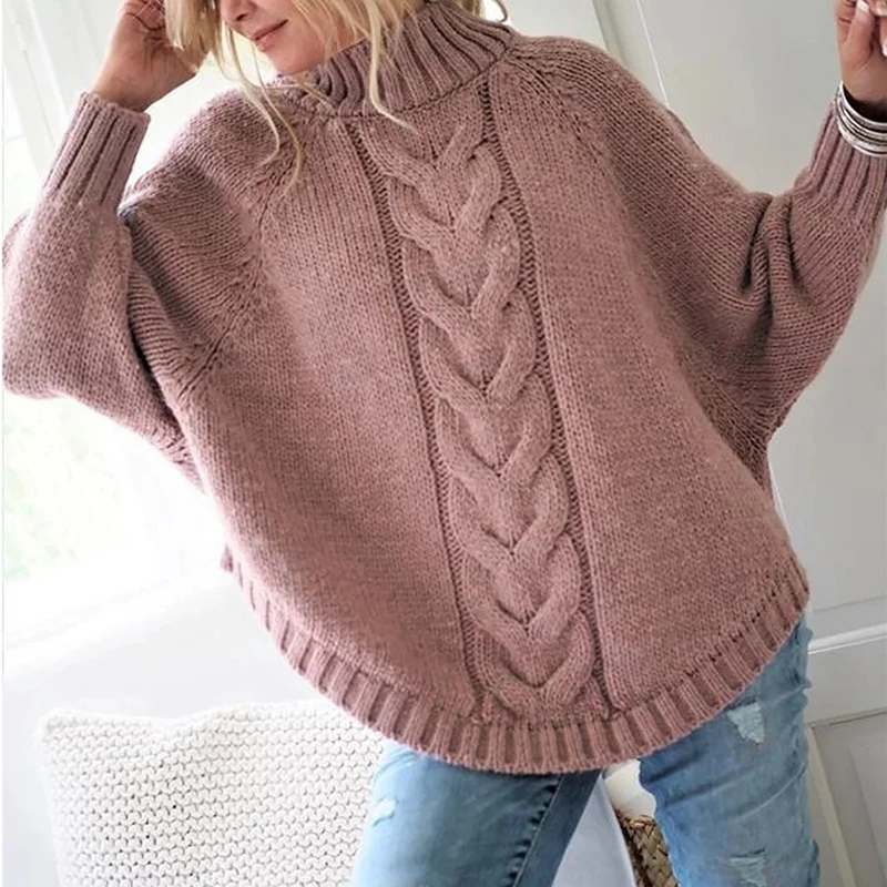  Women Sweaters and Pullovers Autumn Winter New Loose Turtleneck Knit Sweater Women Clothing Ladies Jumpers Tops Sueter Mujer  (9)