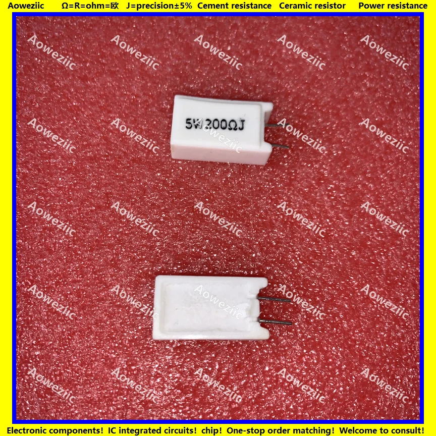 

10Pcs RX27-5 Vertical Cement Resistance 5W 200 ohm 200R 200RJ 5W200RJ 5W200ohm Ceramic Resistance precision 5% Power resistance