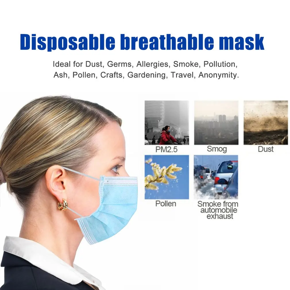 

In stock! Disposable Masks 10/50 pcs Mouth Mask 3-Ply Anti-Dust Nonwoven Elastic Earloop Salon Mouth Face Masks