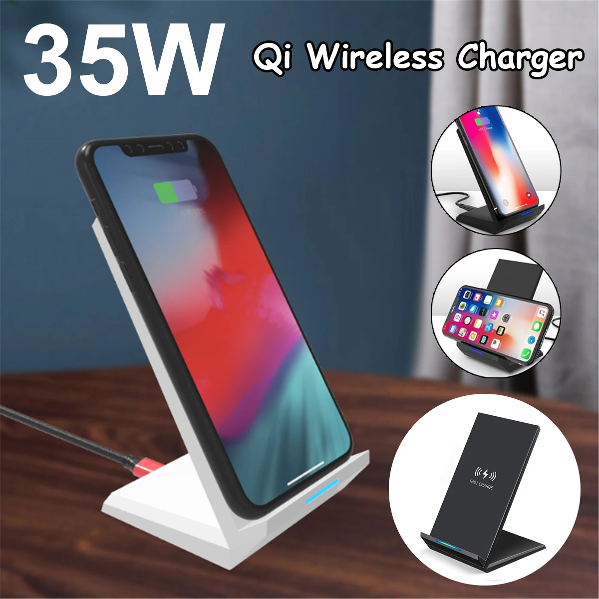 35W Qi Wireless Charger Stand For iPhone X XS MAX XR 11 Pro 8 Samsungs S20 S10 S9 Fast Charging Dock Station Phone Charger