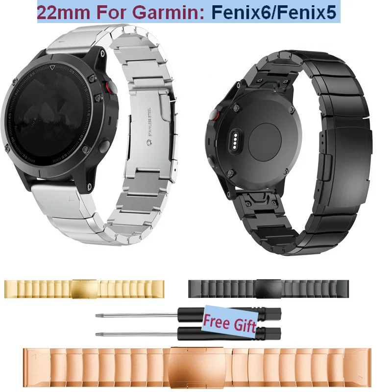 Высокое качество, 22 мм, ремешок для часов Quick Fit для Garmin Fenix 6, ремешок из нержавеющей стали, умный браслет на запястье для Garmin Fenix 5, ремешок для часов