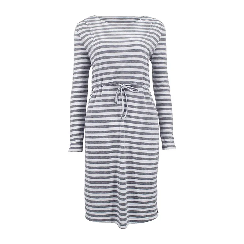 

Pregnant Women Striped dresses Long Sleeve Feeding Maternity Dress Round Neck Casual straight mini dress female