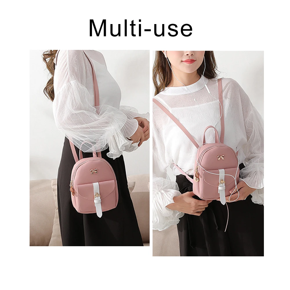  Herald Fashion Small Women Backpack Mini Panelled School Book Bag for Teenage Girls Female Soft Lea - 33058737086